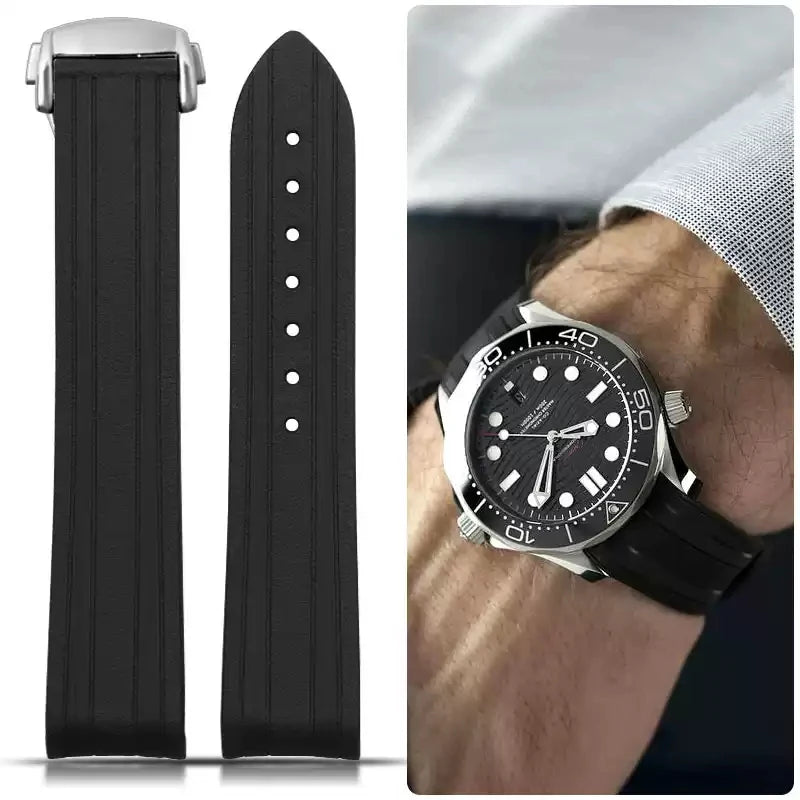 Rubber strap For Omega New Seamaster 300 Watchband High-Quality Watch Band Folding Clasp Curved End Watches Accessories 20mm