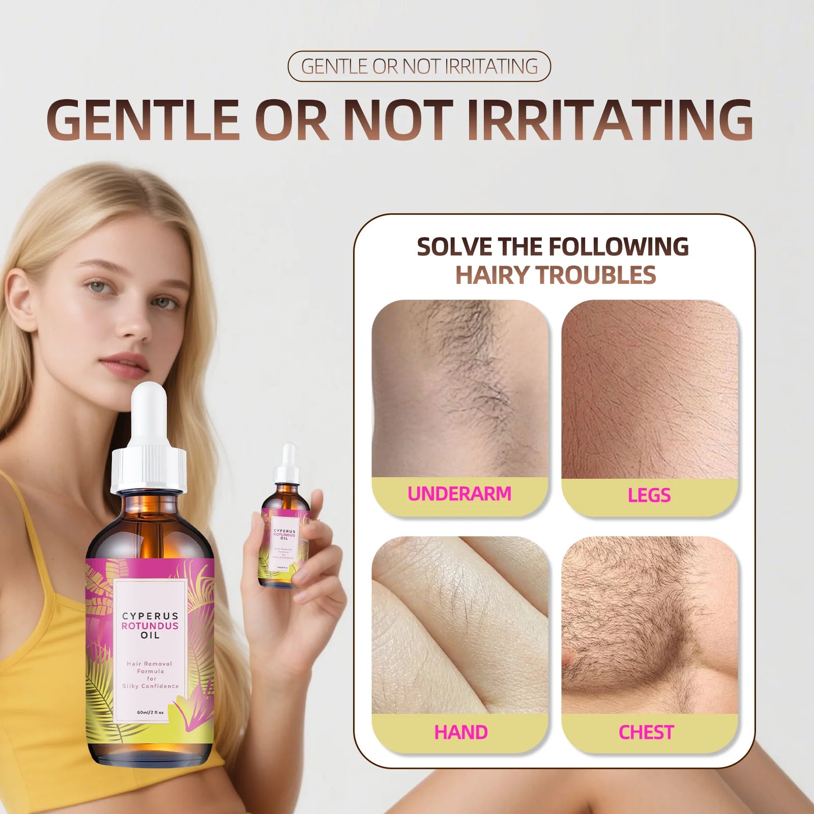زيت تثبيط نمو الشعر الطبيعي 60مل بالجوجوبا واللوز | Natural Hair Growth Inhibitor Oil 60ml Jojoba Almond Smooth Skin