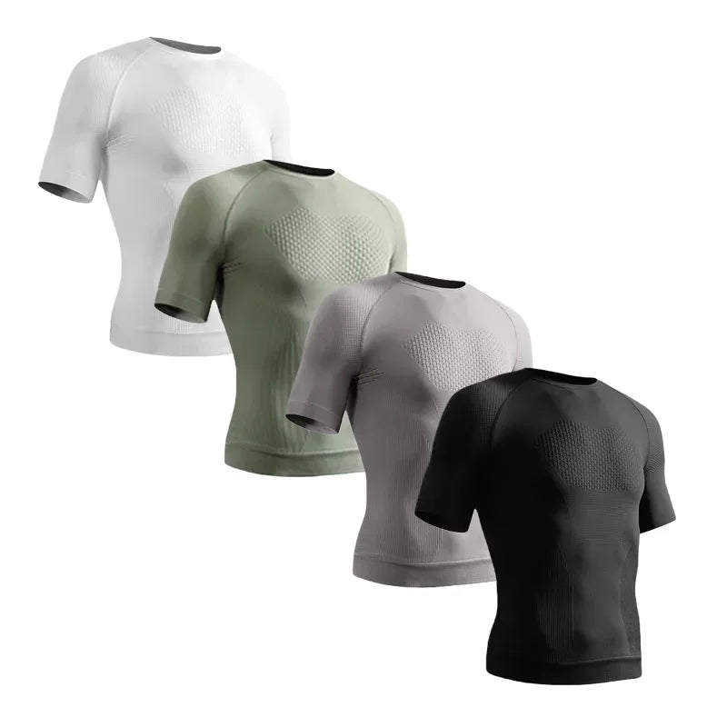 Summer Men Compression Gym Running T Shirt Breathable Short Sleeve T-Shirt Man Casual Tops Seamless Fitness Shirts Man Clothes