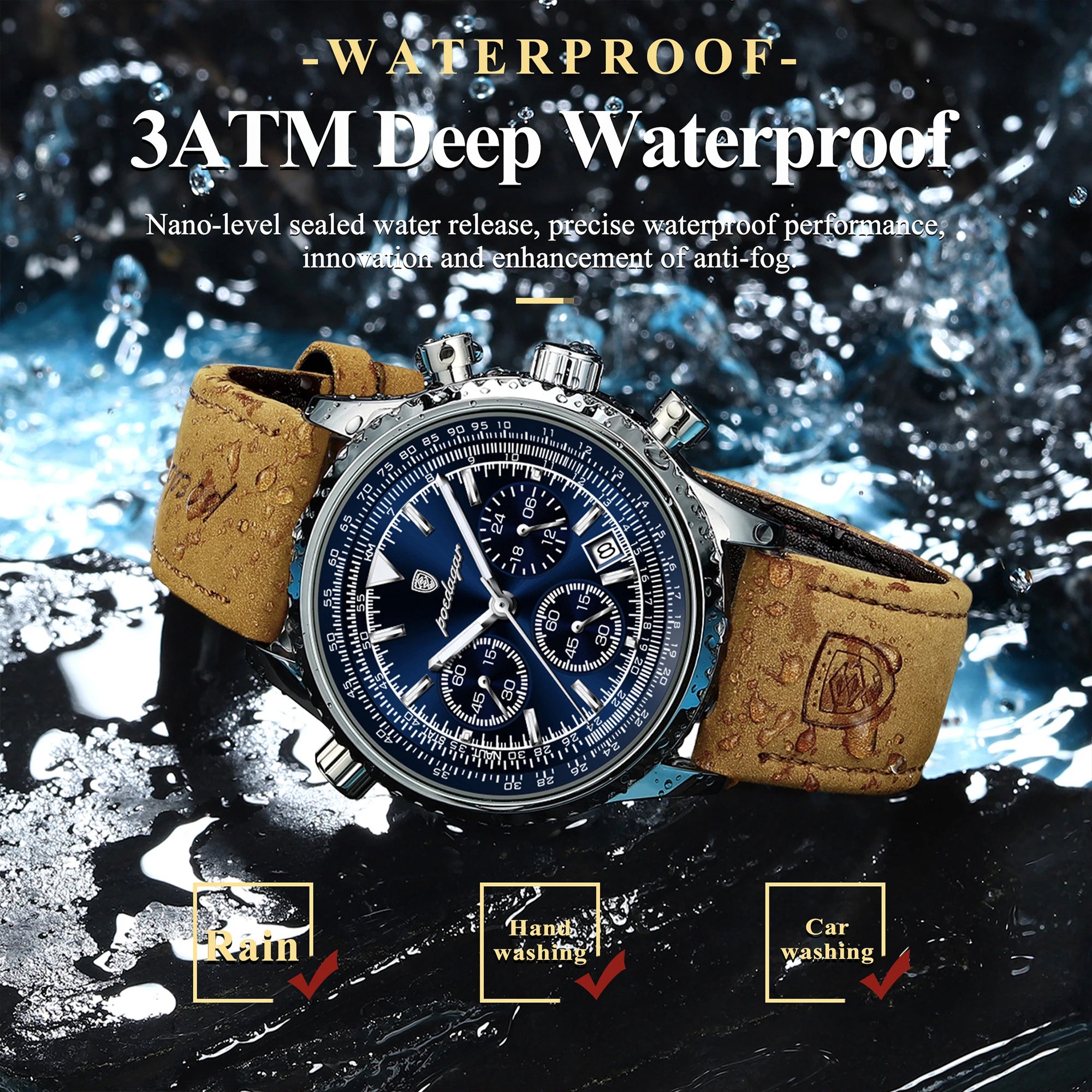 POEDAGAR Original Men's Clock Chronograph Date Waterproof Luminous Luxury Male Wristwatch Fashion Leather Quartz Watches For Man