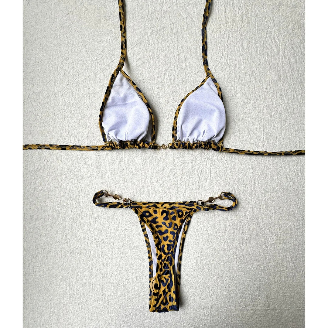 S - XL Leopard Halter Mini Micro Thong Bikini Women Swimwear Female Swimsuit Two-piece Bikini set Bather Bathing Suit Swim K5207