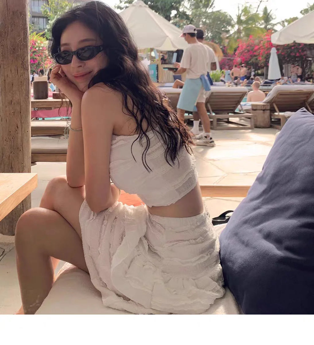 2025 New Sweet Splice High Waist Bikini Women's Swimsuit for Hot Spring Soaking Polyester Lycra Material round Neckline