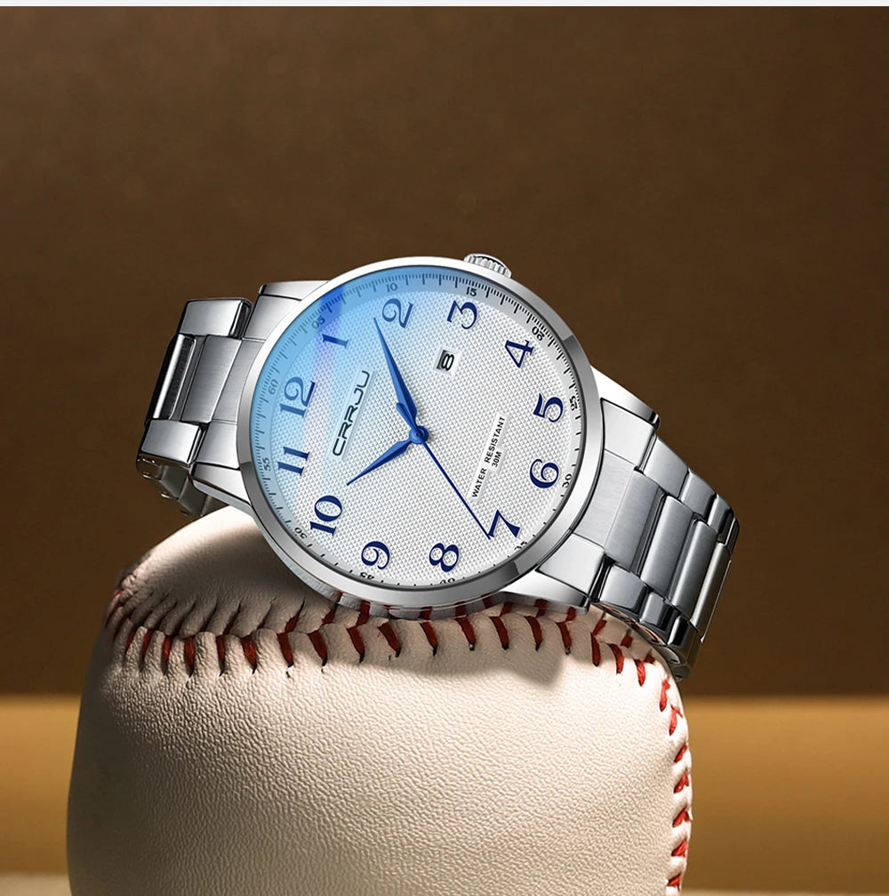 CRRJU New Fashion Men's Watches Stainless Steel Top Brand Luxury Waterproof Men Quartz Wristwatches Relogio Masculino