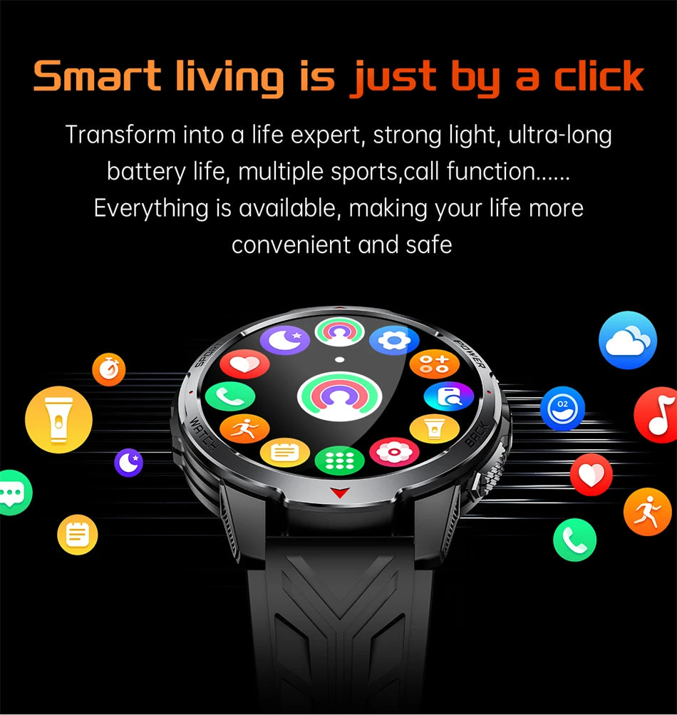 LIGE 1100mAh Large Battery Smart Watch 1.7" Full Screen Touch Bluetooth Smartwatch Men Sleep Heart Rate Monitor Compass Watches