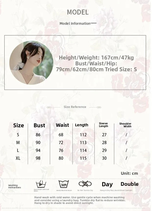 Summer 2026 New Gentle Style Yellow Cotton Blend Bubble Sleeve Dress High Waist A-Line Skirt V-Neck Single Button Closure Dress
