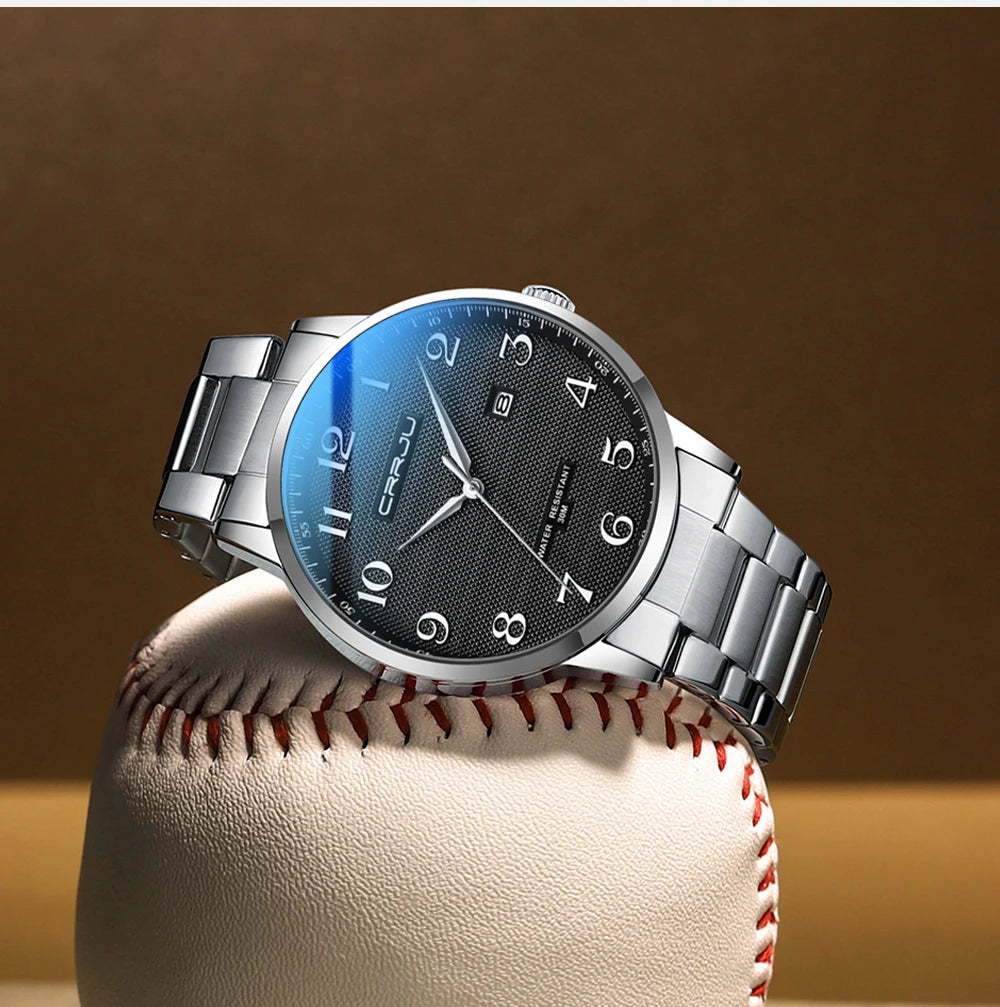 CRRJU New Fashion Men's Watches Stainless Steel Top Brand Luxury Waterproof Men Quartz Wristwatches Relogio Masculino