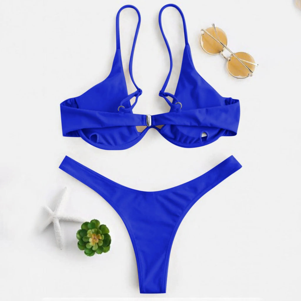 Personality Women'S Sexy Split Style Solid Color Bikini Swimsuit Bow Tie Swimsuit 2 Piece Set Soft Comfortable Swimwear Set