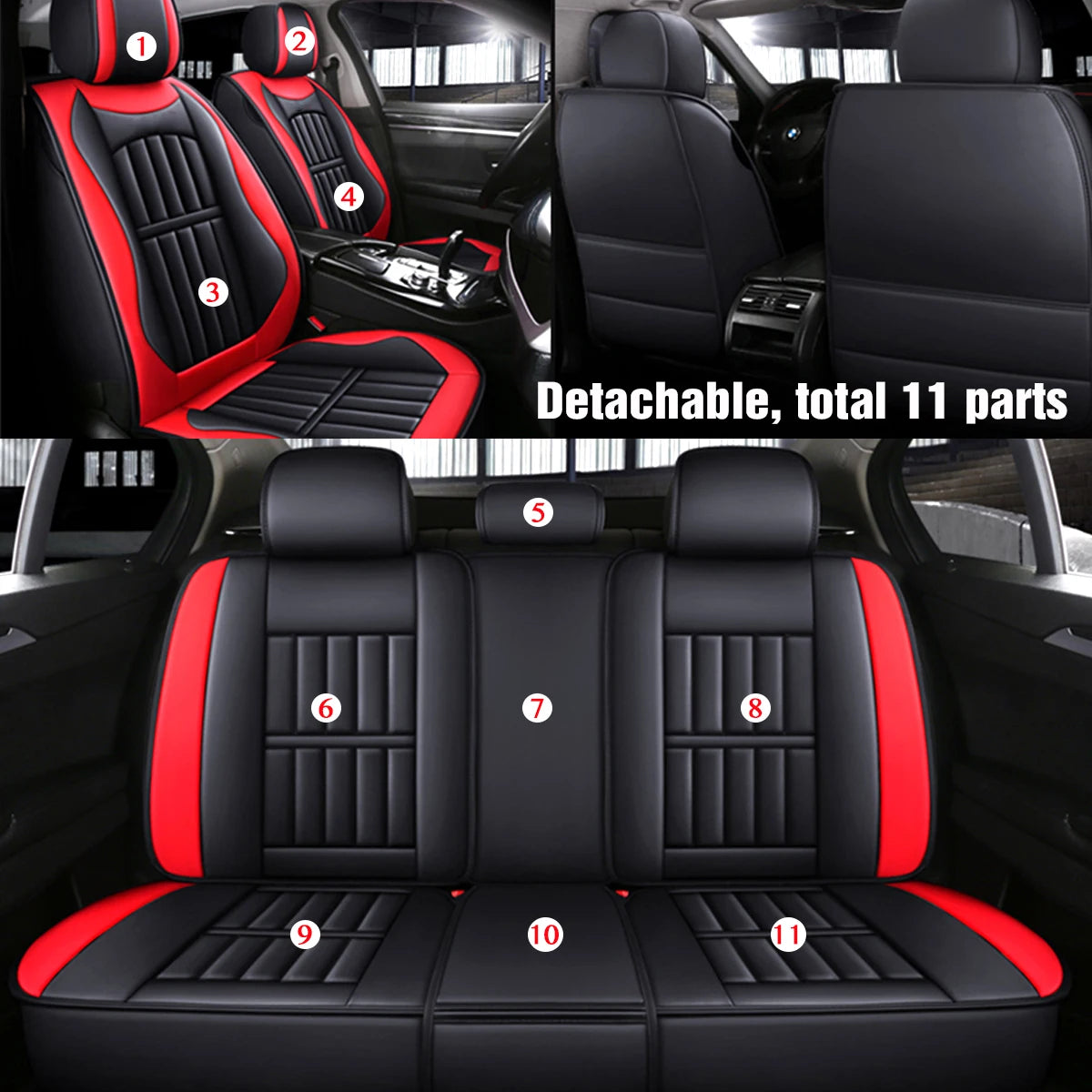 Car Seat Covers For 5 SEAT Pu Leather Seats Cover Full Set Seat Cushion Cover Front Rear Seat Cover Universal SUV Trucks