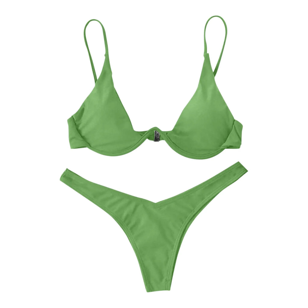 Personality Women'S Sexy Split Style Solid Color Bikini Swimsuit Bow Tie Swimsuit 2 Piece Set Soft Comfortable Swimwear Set