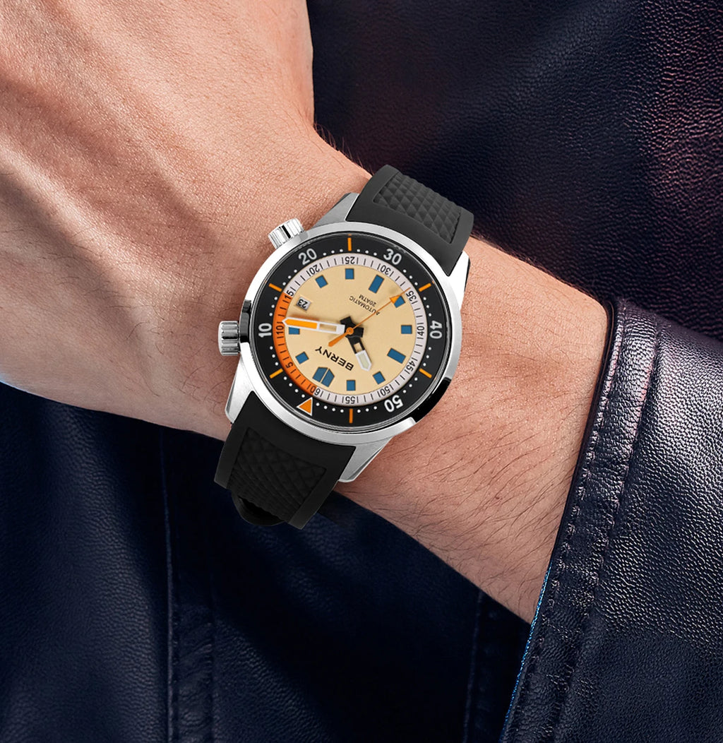 BERNY Automatic Diving Watches for Men 20ATM Super Luminous Mechanical Men's Diver Watch Sapphire Full Stainless Steel Dive