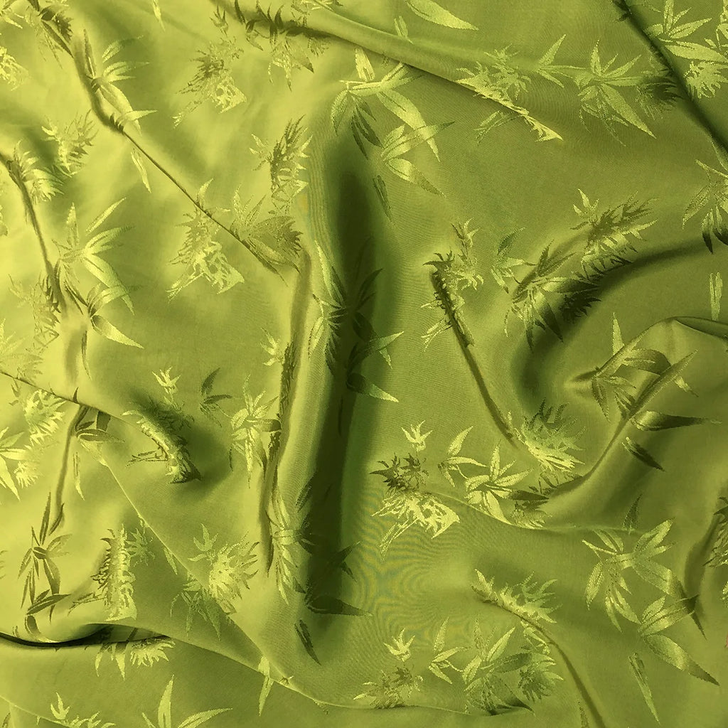 Bamboo Leaf Pattern Green Jacquard Fabric Rayon By Meter for Cheongsam Hanfu Sewing Fashion Chinese Style Cloth Plain Breathable
