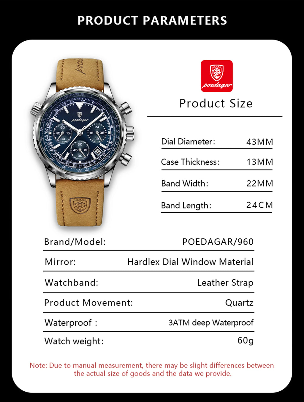 POEDAGAR Original Men's Clock Chronograph Date Waterproof Luminous Luxury Male Wristwatch Fashion Leather Quartz Watches For Man
