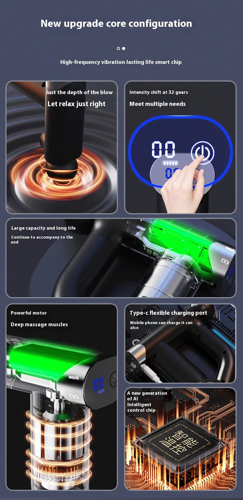 Deep Muscle Massage Gun Folding Fascia Gun Electric Percussion Pistol Massager For Body Neck Back Leg Fitness Tool 32 Levels