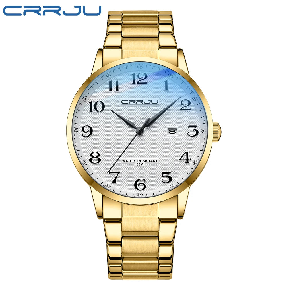 CRRJU New Fashion Men's Watches Stainless Steel Top Brand Luxury Waterproof Men Quartz Wristwatches Relogio Masculino