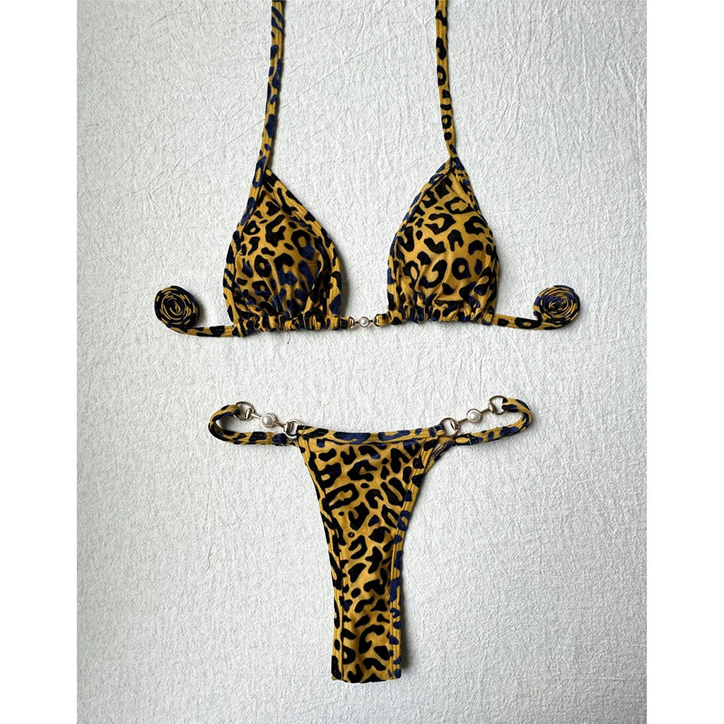 S - XL Leopard Halter Mini Micro Thong Bikini Women Swimwear Female Swimsuit Two-piece Bikini set Bather Bathing Suit Swim K5207
