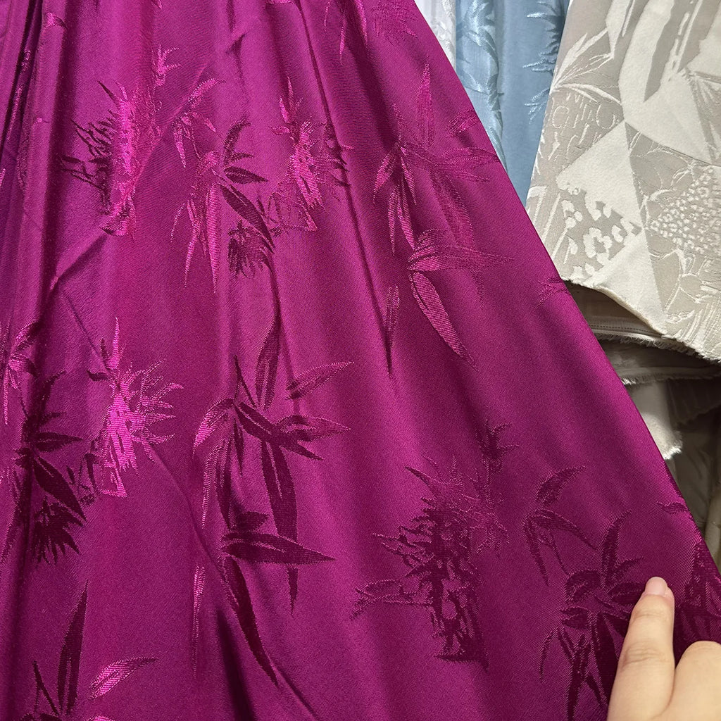 Bamboo Leaf Pattern Green Jacquard Fabric Rayon By Meter for Cheongsam Hanfu Sewing Fashion Chinese Style Cloth Plain Breathable