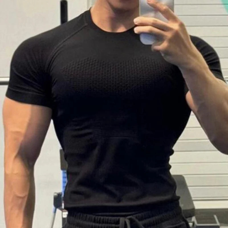Summer Men Compression Gym Running T Shirt Breathable Short Sleeve T-Shirt Man Casual Tops Seamless Fitness Shirts Man Clothes