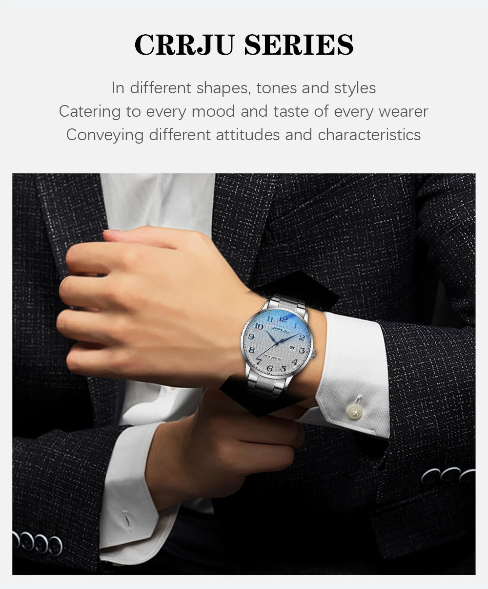 CRRJU New Fashion Men's Watches Stainless Steel Top Brand Luxury Waterproof Men Quartz Wristwatches Relogio Masculino