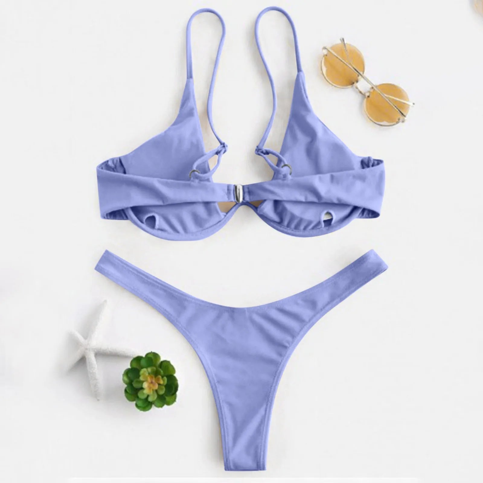 Personality Women'S Sexy Split Style Solid Color Bikini Swimsuit Bow Tie Swimsuit 2 Piece Set Soft Comfortable Swimwear Set