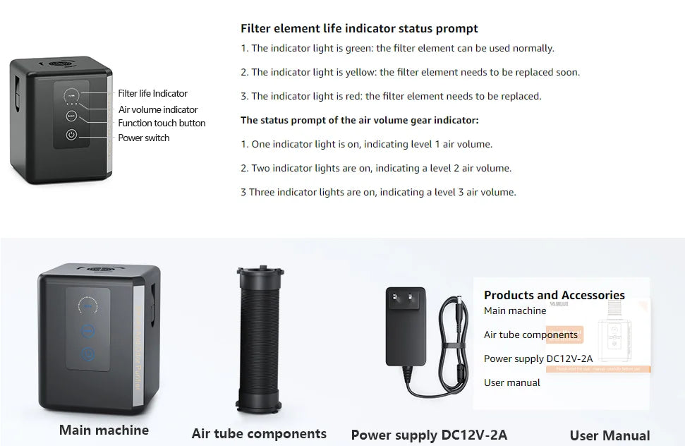 WAINLUX Mini Air Purifier Low Noise Remove Dust Life Visualization with Replaceable Filter for K8 Laser Engraver K10 Engraving