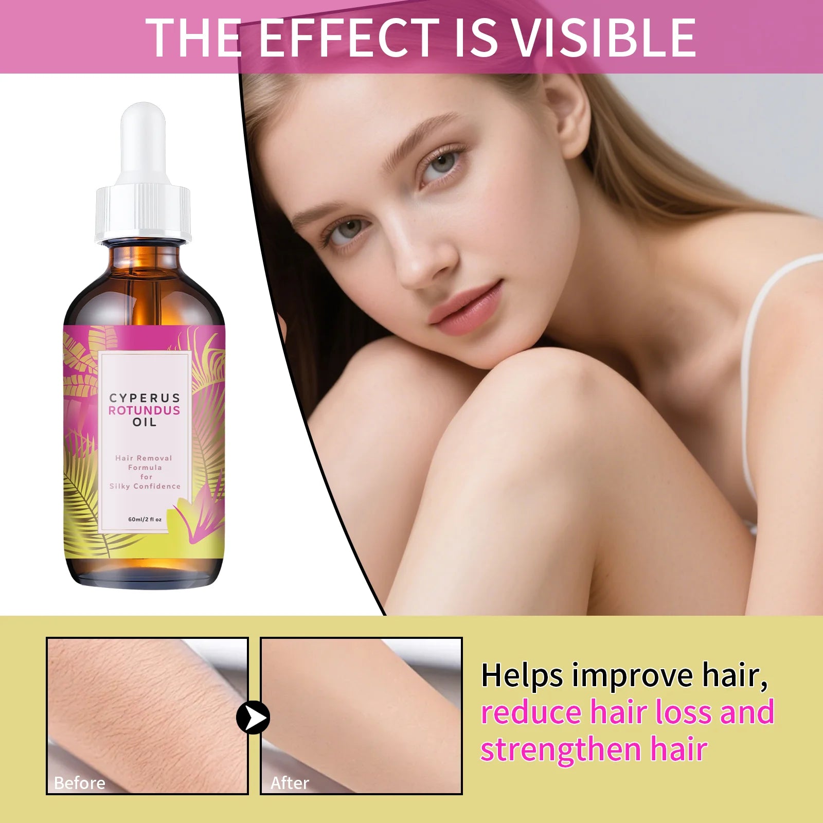 زيت تثبيط نمو الشعر الطبيعي 60مل بالجوجوبا واللوز | Natural Hair Growth Inhibitor Oil 60ml Jojoba Almond Smooth Skin