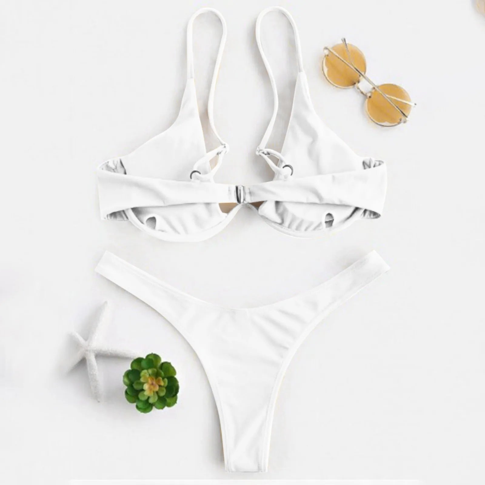 Personality Women'S Sexy Split Style Solid Color Bikini Swimsuit Bow Tie Swimsuit 2 Piece Set Soft Comfortable Swimwear Set