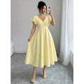 Women's New Summer French Elegant Casual Solid Color Ruffle V-neck A-line Long Dress Dresses For Women Clothing Lace Bandage