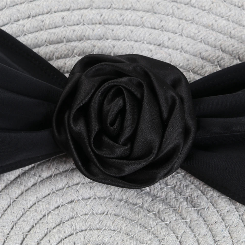 Bandeau Bikini Front 3D Flower Flower Decoration Swimwear Women High Waist Solid Swimsuit Elegant Beachwear Bathing Suit Summer