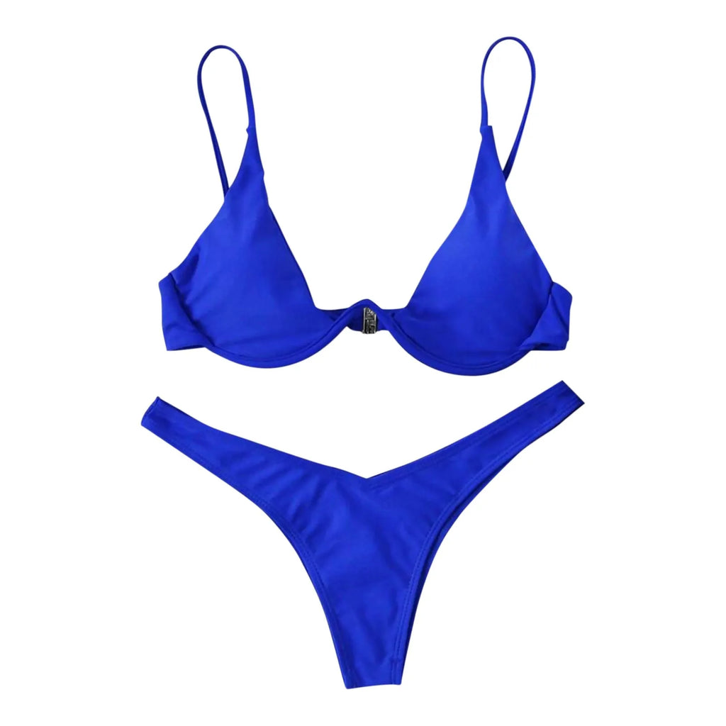 Personality Women'S Sexy Split Style Solid Color Bikini Swimsuit Bow Tie Swimsuit 2 Piece Set Soft Comfortable Swimwear Set