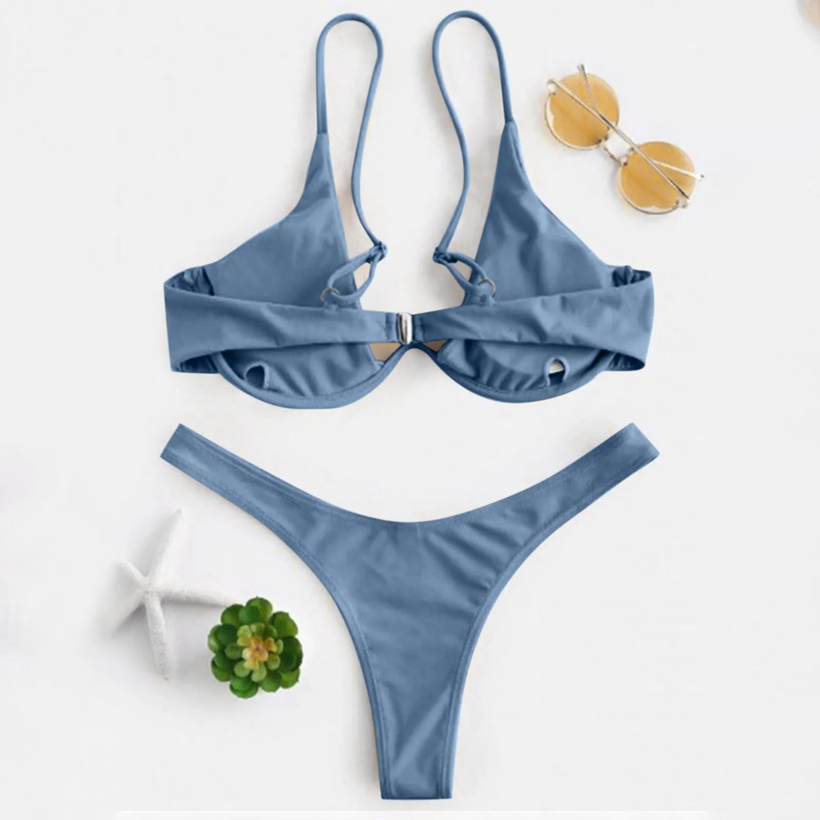Personality Women'S Sexy Split Style Solid Color Bikini Swimsuit Bow Tie Swimsuit 2 Piece Set Soft Comfortable Swimwear Set