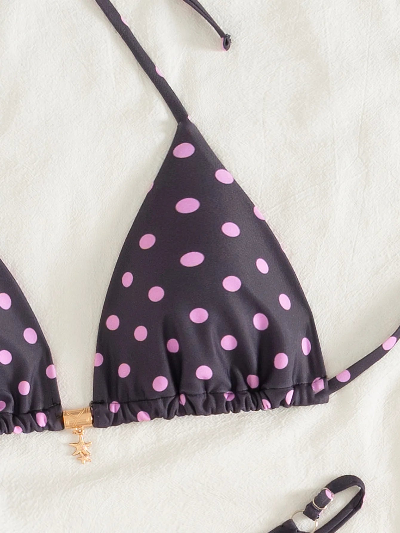 2026 Floral Print Bikini Set with Dainty Pendant Sweet Triangle Top Adjustable Ties Two Piece Swimsuit Vacation Swimwear