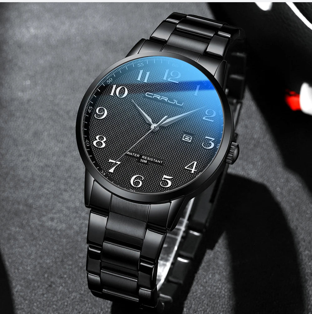 CRRJU New Fashion Men's Watches Stainless Steel Top Brand Luxury Waterproof Men Quartz Wristwatches Relogio Masculino