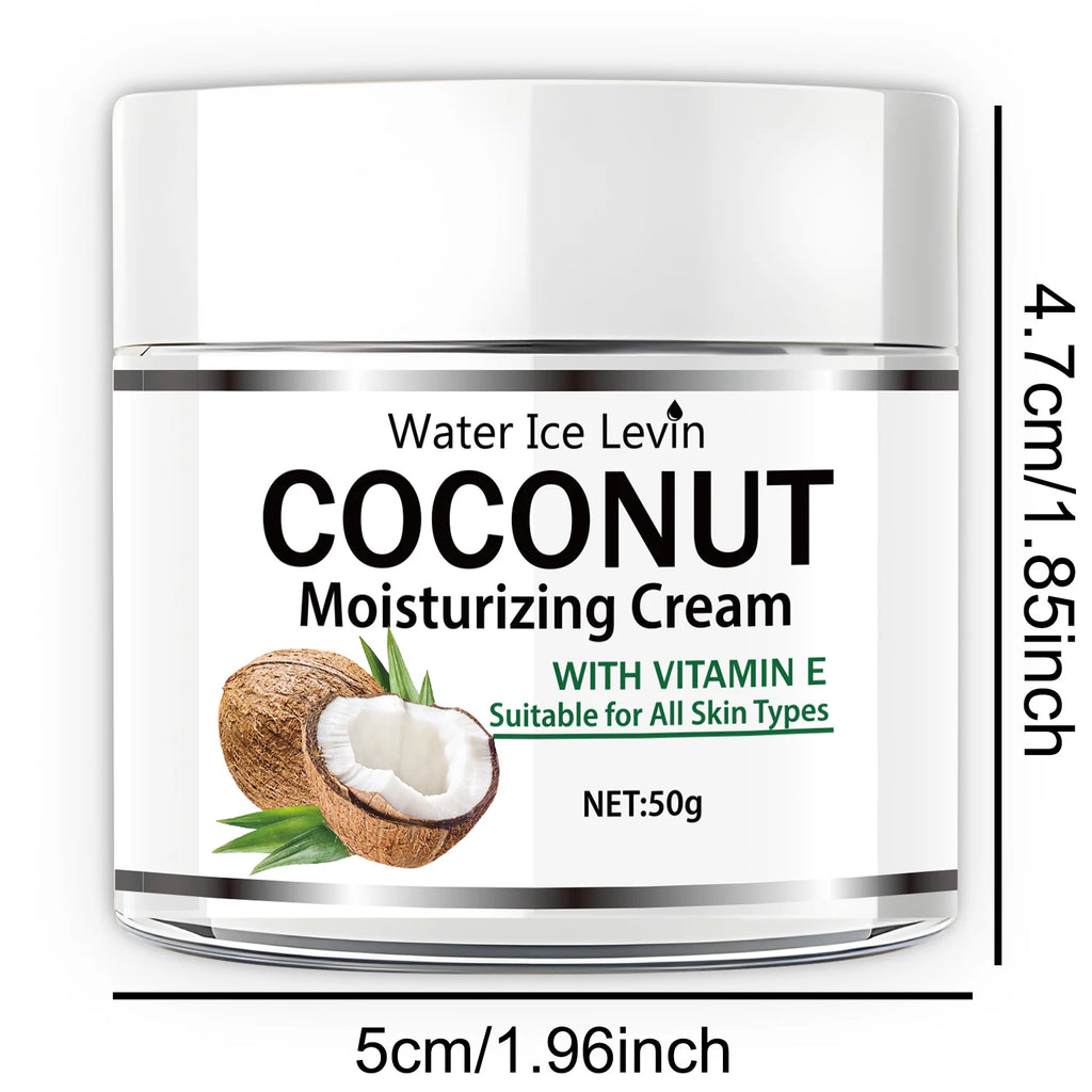 50g Coconut Oil Moisturizing Cream |   Collagen and Vitamin E |   Alcohol-Free |   Suitable for All Light Skin Tones |   Moisturizing Formula Containing Hyaluronic Acid and Retinol