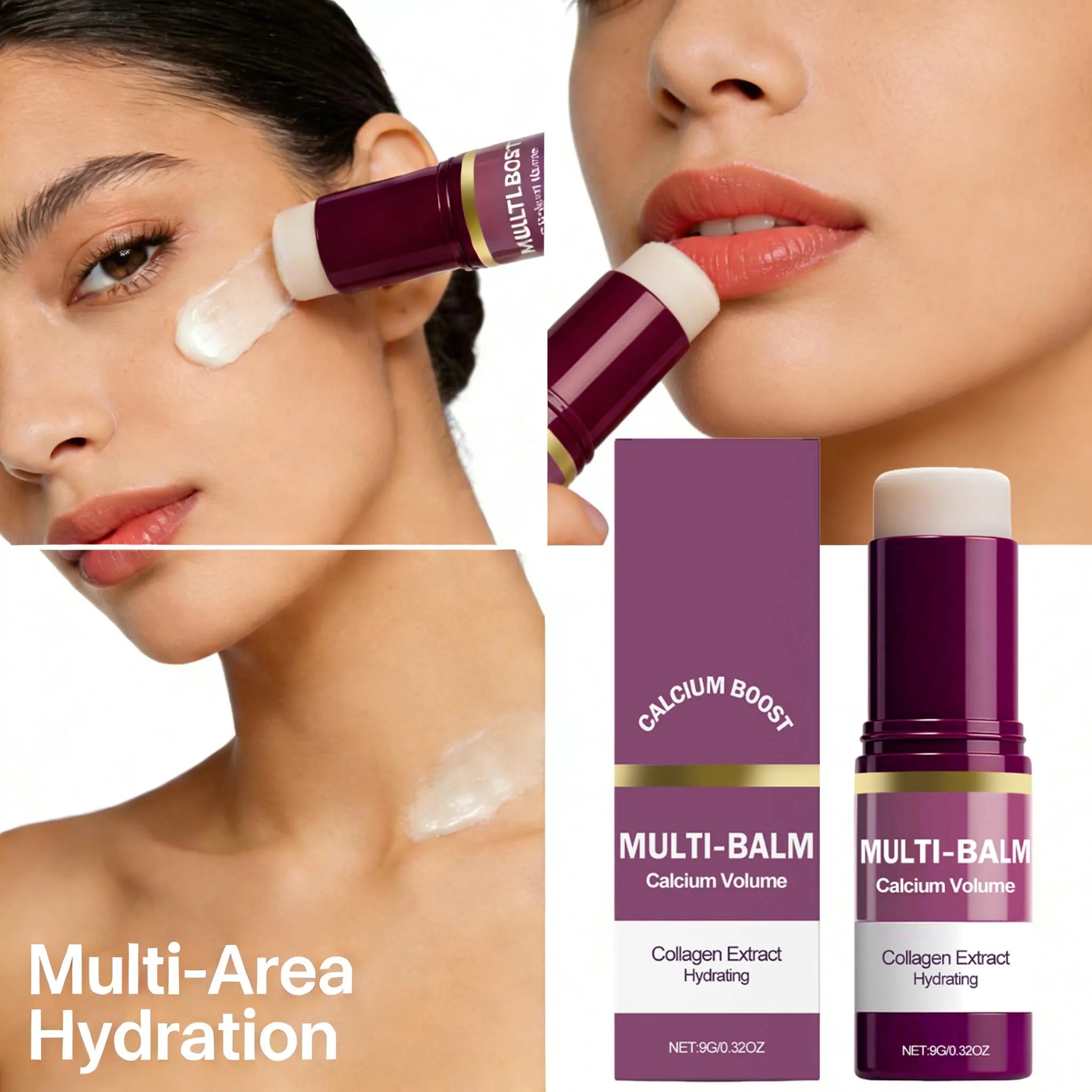 بالم كالسيوم وكولاجين متعدد الاستخدام للوجه والرقبة | Calcium Collagen Multi Balm Stick Hydrating Glow Face Neck Portable