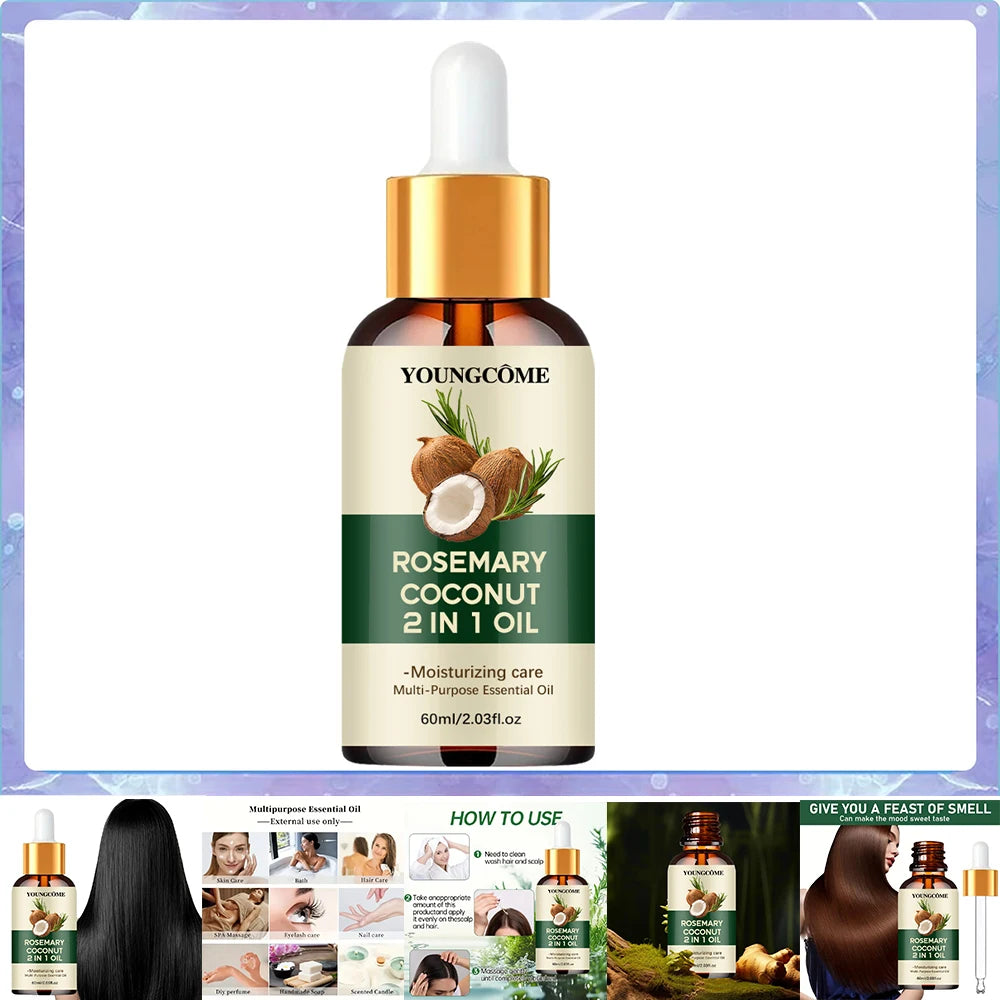 زيت الروزماري وجوز الهند لنمو الشعر وتقوية الجذور | Rosemary Coconut Oil Hair Growth Nourishing Scalp Treatment Loss