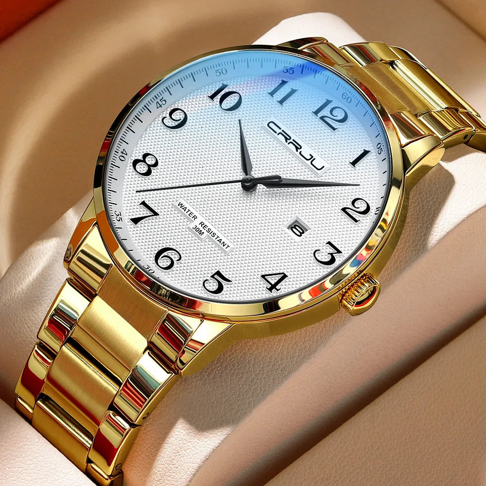 CRRJU New Fashion Men's Watches Stainless Steel Top Brand Luxury Waterproof Men Quartz Wristwatches Relogio Masculino
