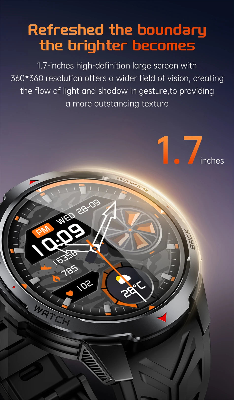 LIGE 1100mAh Large Battery Smart Watch 1.7" Full Screen Touch Bluetooth Smartwatch Men Sleep Heart Rate Monitor Compass Watches