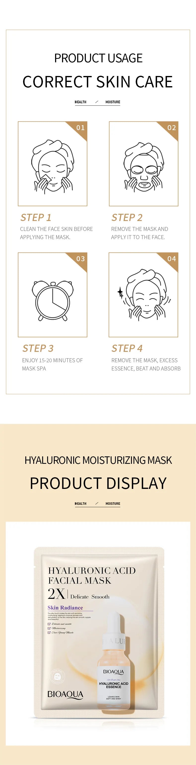 20pcs BIOAQUA Moisturizing Face Mask Whitenting Facial skincare Anti-aging Wrinkle Hydrating Facial Sheet Mask Skin Care