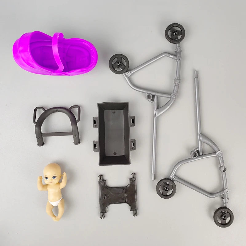 1/12 Miniature Dollhouse Accessories  Educational Toy DIY Assemble Playhouse Nursery Furniture Stroller Plastic Trolley