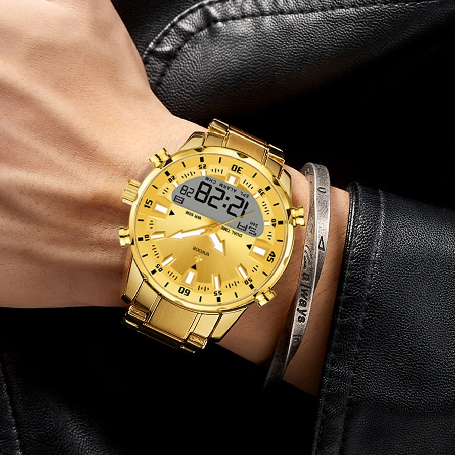 WWOOR Luxury Watches For Men Military Chronograph Digital Quartz Man's Wristwatch Waterproof Stainless Steel Luminous Male Clock