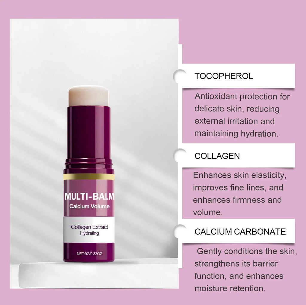 بالم كالسيوم وكولاجين متعدد الاستخدام للوجه والرقبة | Calcium Collagen Multi Balm Stick Hydrating Glow Face Neck Portable