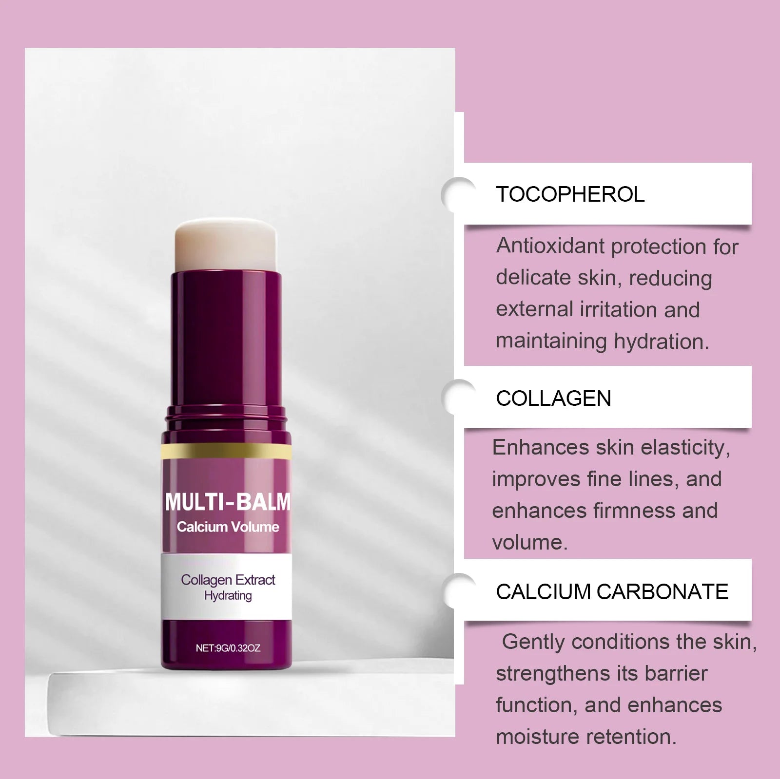 بالم كالسيوم وكولاجين متعدد الاستخدام للوجه والرقبة | Calcium Collagen Multi Balm Stick Hydrating Glow Face Neck Portable