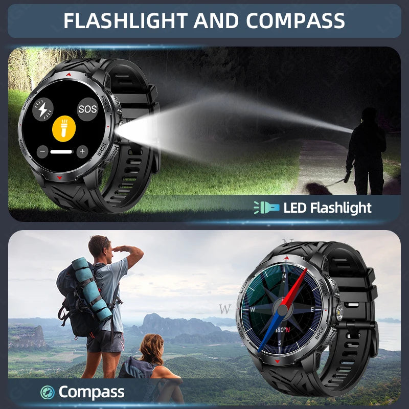 LIGE 1100mAh Large Battery Smart Watch 1.7" Full Screen Touch Bluetooth Smartwatch Men Sleep Heart Rate Monitor Compass Watches
