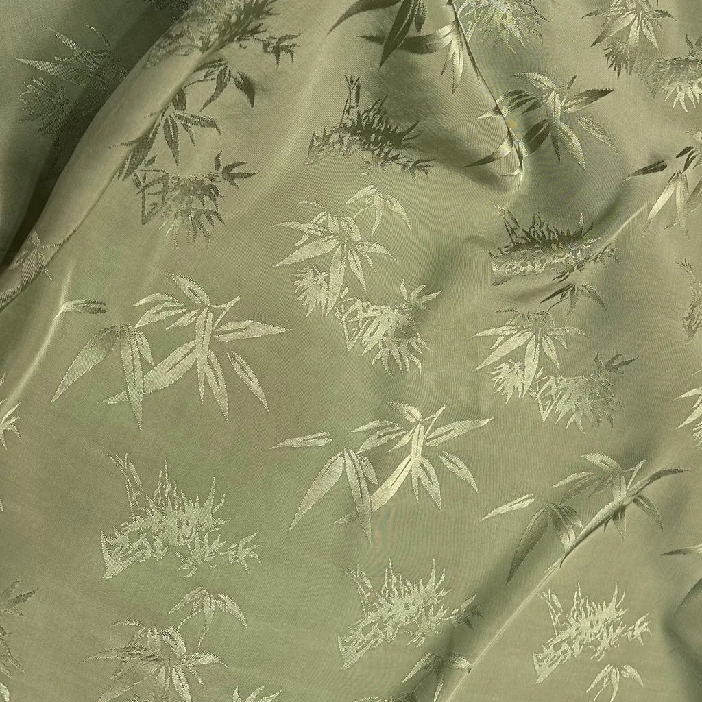 Bamboo Leaf Pattern Green Jacquard Fabric Rayon By Meter for Cheongsam Hanfu Sewing Fashion Chinese Style Cloth Plain Breathable