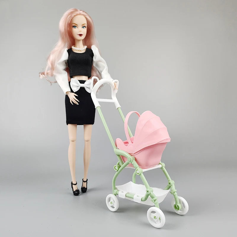 1/12 Miniature Dollhouse Accessories  Educational Toy DIY Assemble Playhouse Nursery Furniture Stroller Plastic Trolley