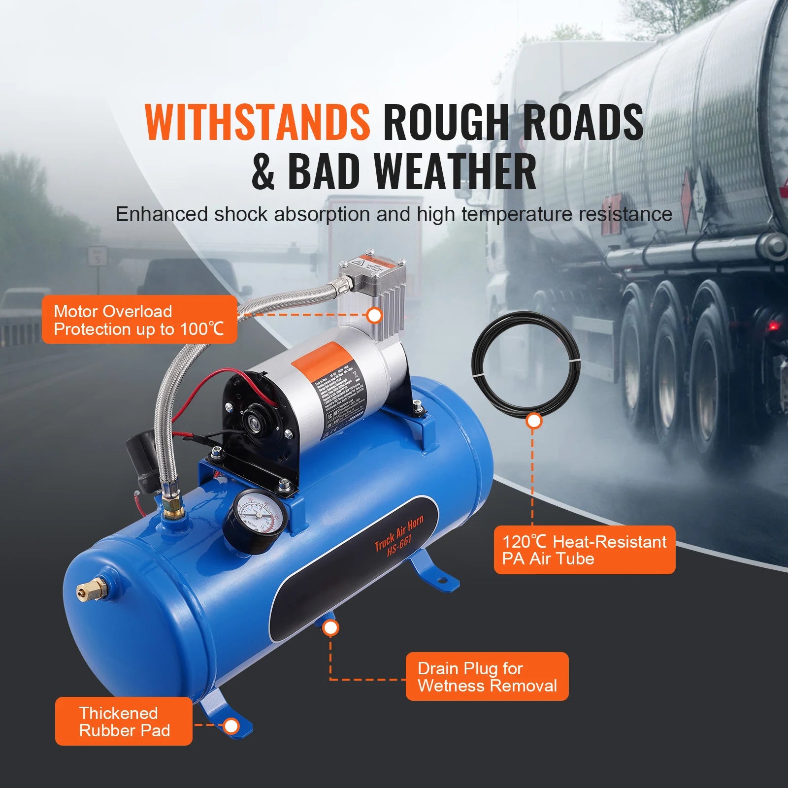 SucceBuy 12V Air Compressor with Tank 1.6 Gallon/6 L 120 psi Onboard Air Compressor System for Train Air Horns Inflating Tires