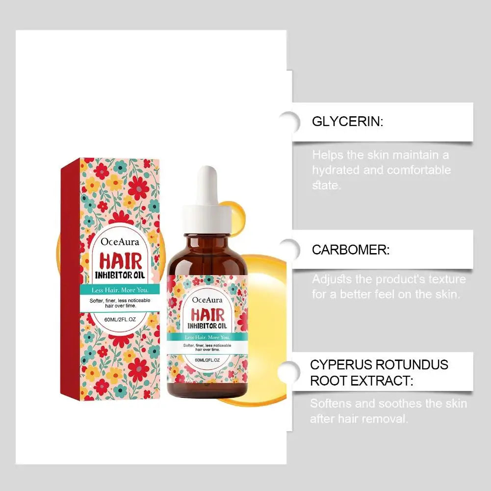 Hair Inhibitor Oil  Natural Soothing Body Oil for Hair Removal Smoothing Skin Reduces Hairs Shrink Pores for All Skin Types