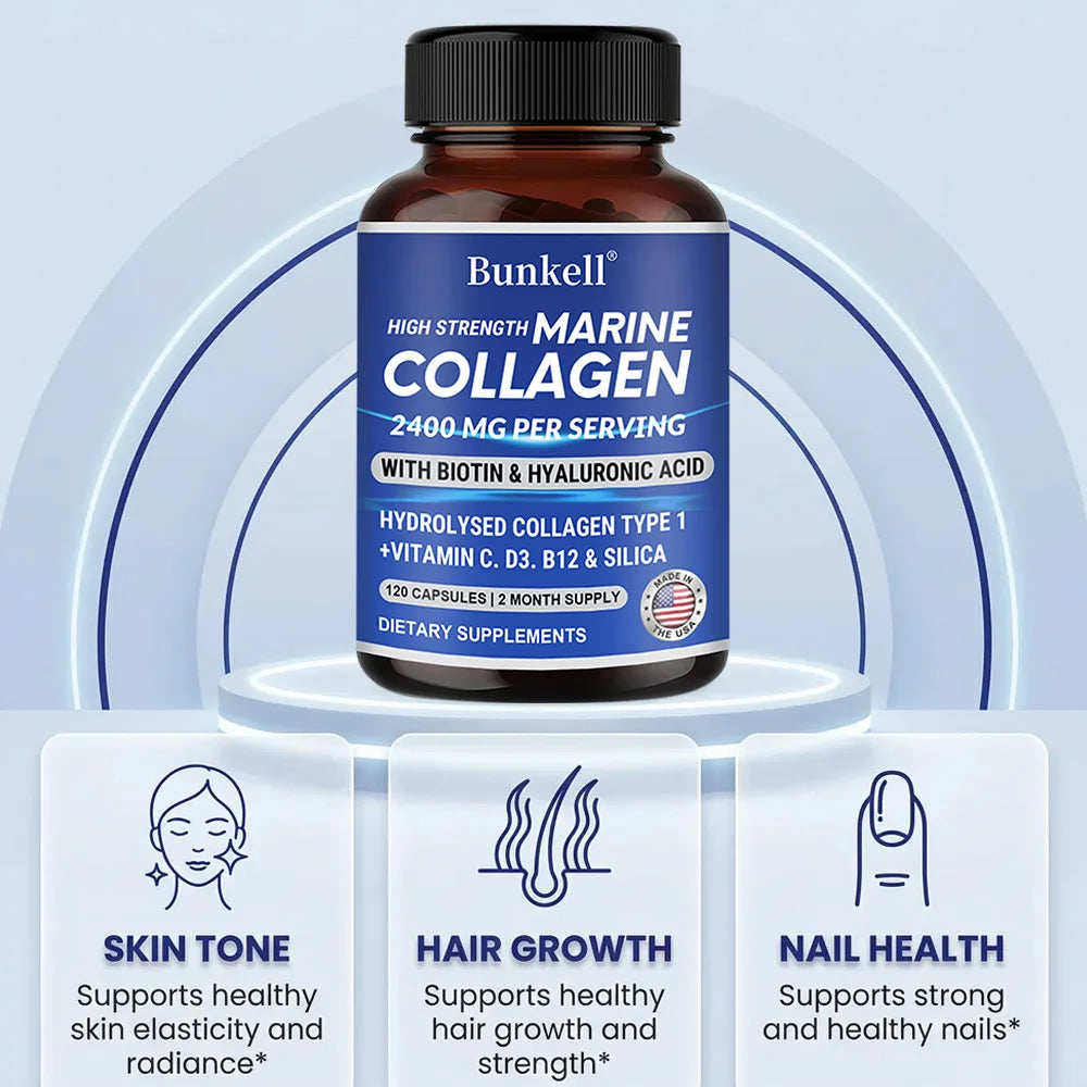 كولاجين بحري 2400مج بحمض الهيالورونيك وفيتامين C وبيوتين | Marine Collagen 2400mg with Hyaluronic Acid & Vitamin C