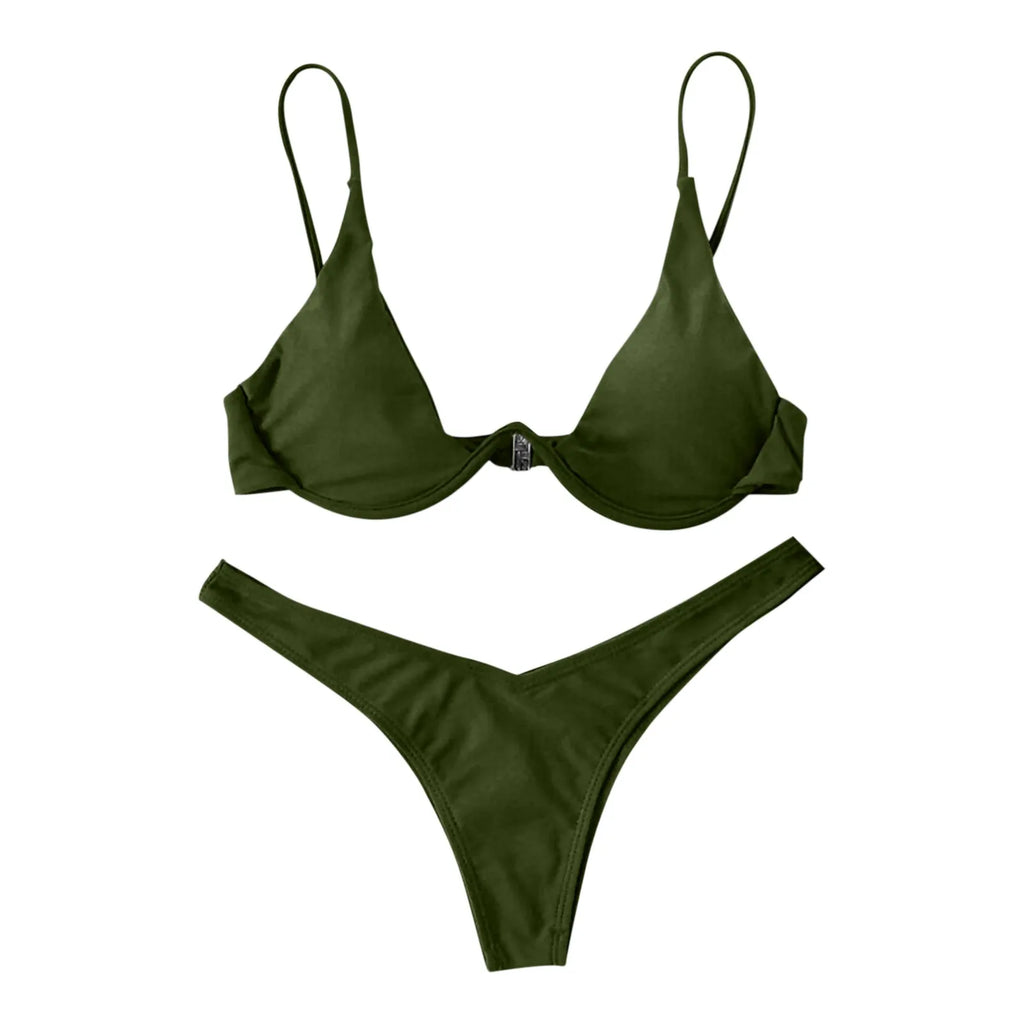 Personality Women'S Sexy Split Style Solid Color Bikini Swimsuit Bow Tie Swimsuit 2 Piece Set Soft Comfortable Swimwear Set