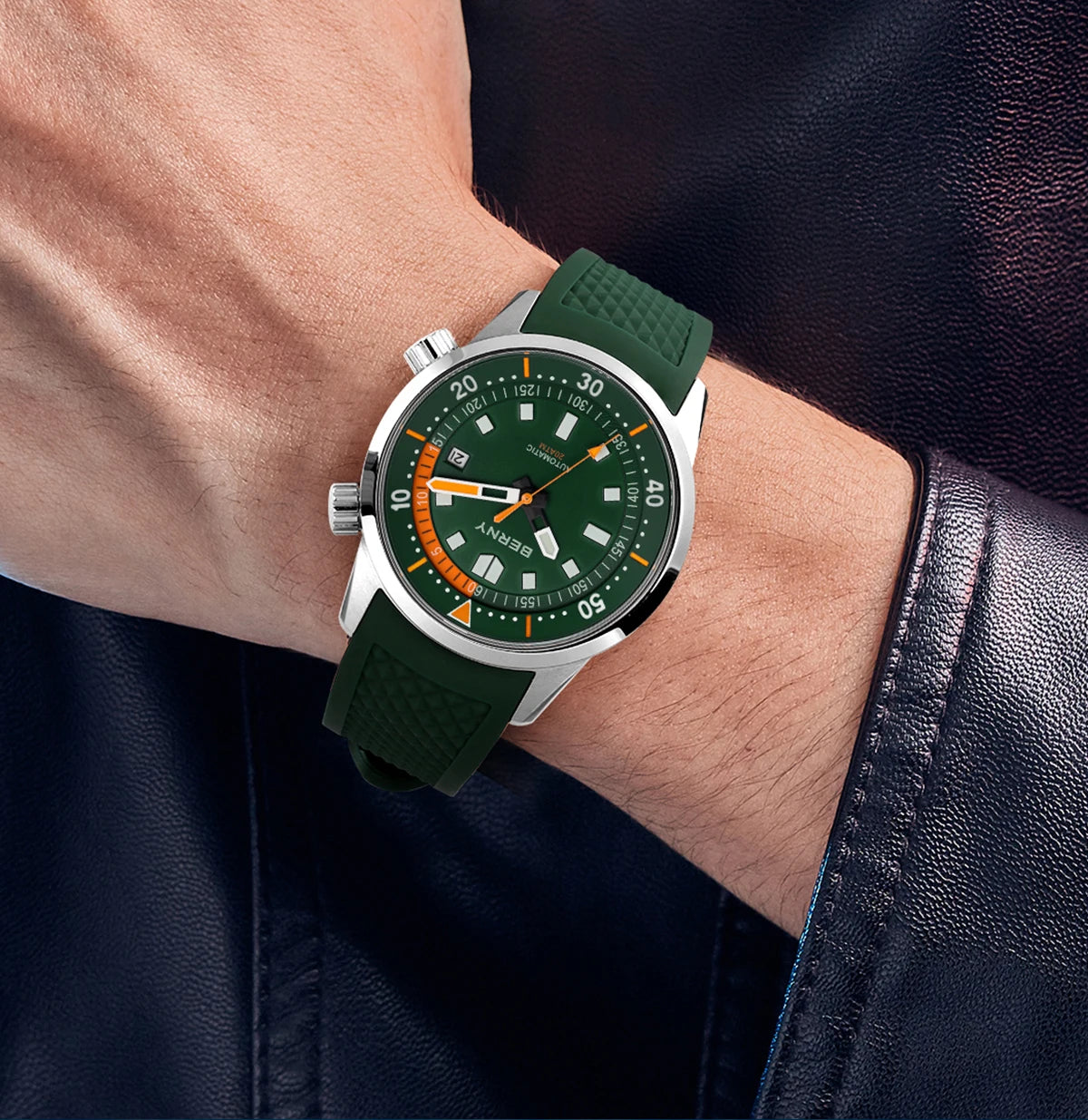 BERNY Automatic Diving Watches for Men 20ATM Super Luminous Mechanical Men's Diver Watch Sapphire Full Stainless Steel Dive